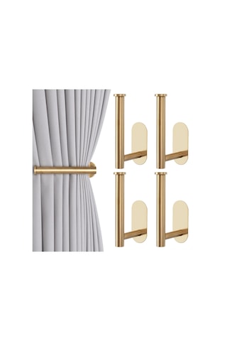Ranyeek 4 Adet Metal Perde Kancası Seti - Zırtopu Olmadan Duvar Montajlı, Güçlü Yapıştırıcı, Farklı Perde Tipleri İçin Uygun Altın