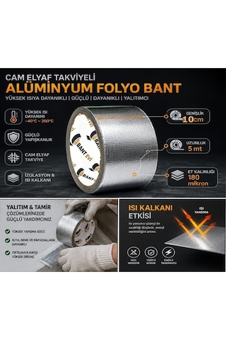 Yüksek Isıya Dayanıklı Alüminyum Bant Cam Elyaf Takviyeli Isı Kalkanı 10 Cm X 5 M