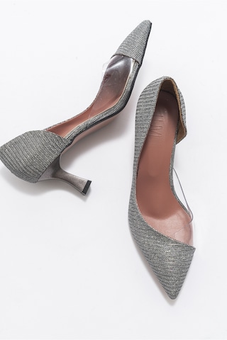 Luvishoes 353 Platın Simli Topuklu Kadın Ayakkabı Platin