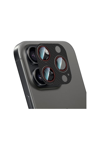Apple Uyumlu   iPhone 16 Pro Caseworld Karbon Fiber Serisi Anti Reflective Full Kamera Lens Koruyucu Siyah-kırmızı