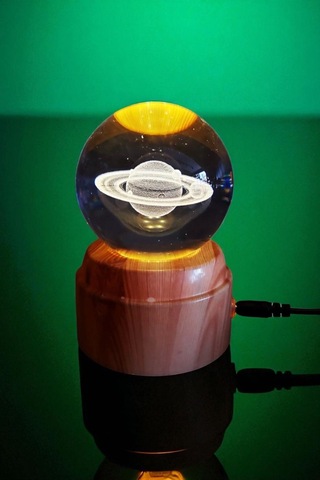 Satürn Işıklı Dönen Cam Küre