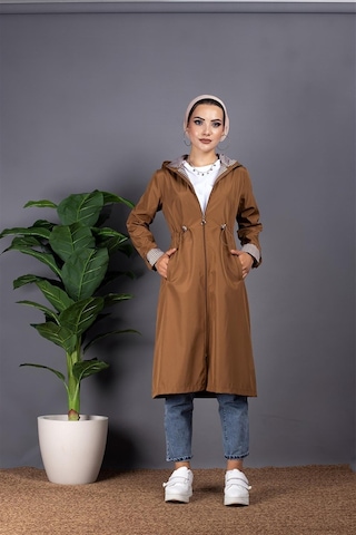 Sevitli İçi Çizgili Trençkot-kahverengi-1298-kahverengi Kahverengi