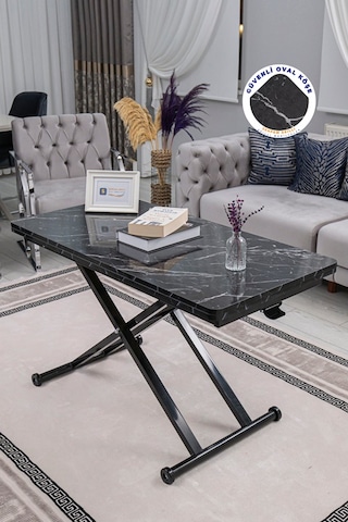 Home Üst Tabla Mdf Siyah Mermer Oval Köşe Alt Ayak Siyah