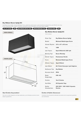 7lux Minimal Siyah Dış Mekan Led Duvar Apliği Opal Difüzörlü Ip64 2700k