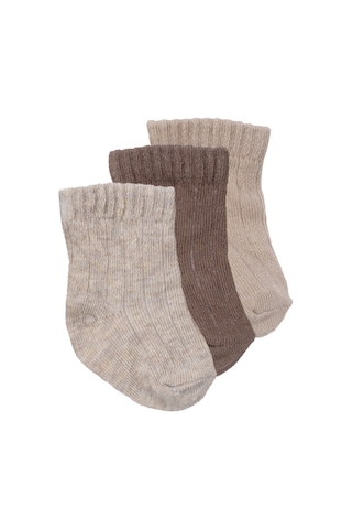 Bebegen Unisex Bej Kahve 3'lü Çorap 0-6 Ay Çok Renkli