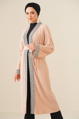 Bigdart 5865 Nakışlı Örme Uzun Kimono - Bisküvi