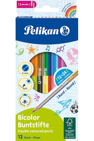 Pelikan Kuru Boya Çift Uçlu 12 Li Çift Taraflı Kuru Boya Kalemi 24 Renk