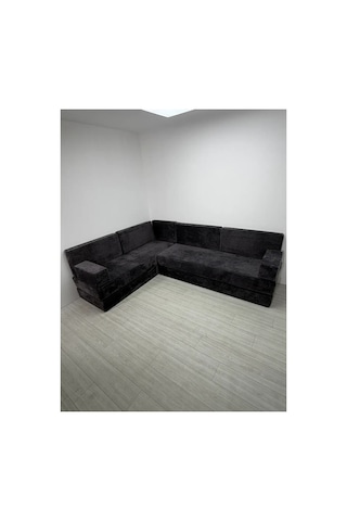 Premium Kadife Kumaş, Konforlu Yer Kanepesi ,modüler Şark Köşesi Takımı - Antrasit - 40 Cm- L Set
