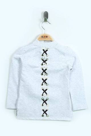 Toontoy Kız Çocuk Sweatshirt Fixed Varak Baskılı Gri Melanj