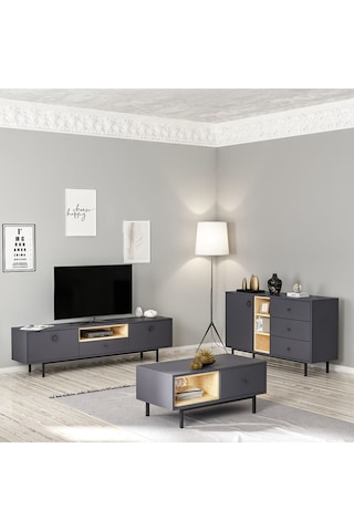 Naturel Tv Ünitesi - Orta Sehpa - Konsol 3'lü Takım Antrasit - Safir Meşe Antrasit