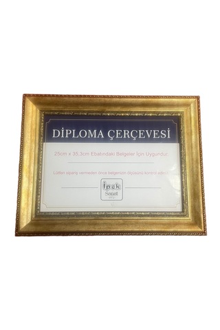 Diploma Çerçevesi Gold Renk - Hakiki Camlı Ürün - 25x35,2 Boyutta