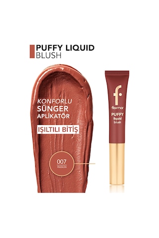 Flormar Puffy Liquid Nemlendirici Etkili & Parlak Bitişli Sünger Aplikatörlü Likit Allık 007 Passion