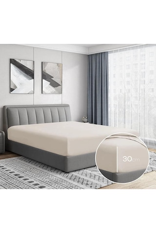 %100 Cotton Pamuk 120x200+30 Cm Fitted Lastikli Tek Kişilik Çarşaf Bed Sheett Krem