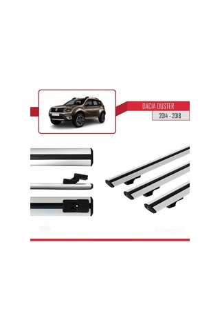Dacia Duster 2014-2018 Arası İle Uyumlu Basic Model Ara Atkı Tavan Barı Gri 3 Adet