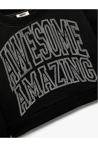 Koton Şardonlu Uzun Kollu Bisiklet Yaka Taş Detaylı Sweatshirt Siyah 6wkg10208ak Siyah