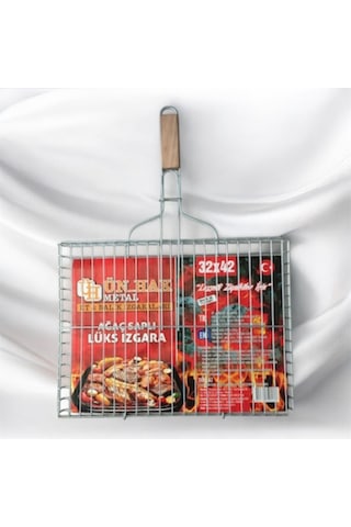 Mangal Aksesuar Seti 3 Parça,ahşap Saplı Tel Izgara 32x42cm -kömür Köz Maşası -mangal Piknik Yelpaze