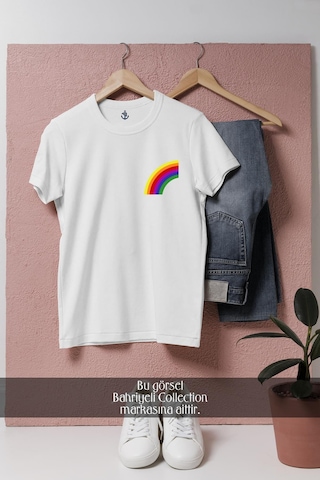 Oversize Lgbt Rainbow, Colors Cep Tasarımlı Unisex T-shirt Beyaz