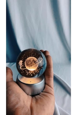 Kişiye Özel Renk Değiştiren Led Işıklı Satürn Kız Küre Lamba Kristal Top Ve Kar Tanesi Kolye