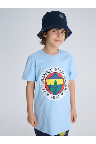 Fenerium Fenerbahçe Lisanslı Lazer Baskılı Renkli Logo Sıfır Yaka Çocuk T-shirt Mavi