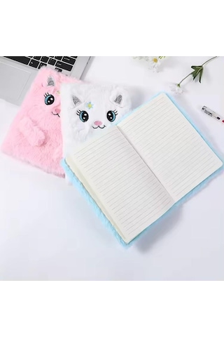 Peluş Çizgili Kedi Tasarımlı Defter