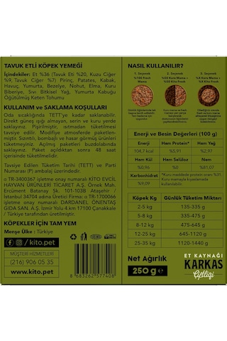 Kito Fresh Tavuk Etli Taze Yetişkin Köpek Yemeği 6 x 250 G