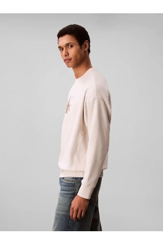 Calvin Klein Jeans Uzun Kollu 350gr Penye Monologolu Bisiklet Yaka Erkek Beyaz Sweatshirt Lv04rd242g Beyaz