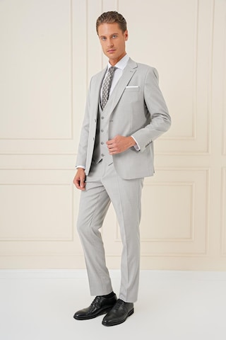Efor Slim Fit Dokulu Çift Yırtmaç Yelekli Klasik Gri Takım Elbise Tk 898 Gri