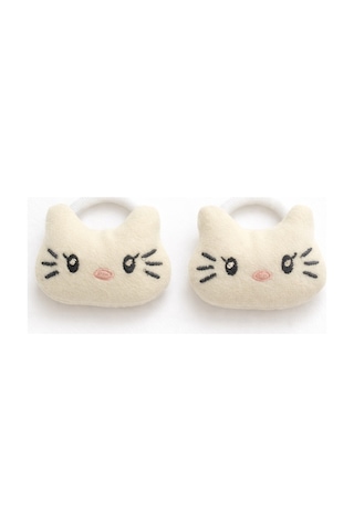 Esila Kids Kız Bebek Kedi Figürlü Saç Lastiği Peluş Yumuşak Toka 2 Li Set Çok Renkli
