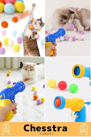 Chesstra Evcil Hayvan Tabancalı Hareketli 30 Peluş Toplu Top Atan İnteraktif 31 Parça Kedi Oyuncağı