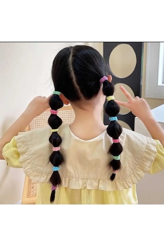 Kız Çocuk Peluş Lastik Toka 100 Adet Çok Renkli