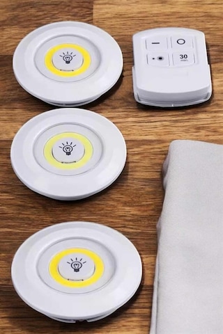 Led Lamba 3'lü Uzaktan Kumandalı Yapışkanlı Beyaz Işık Kopya 1