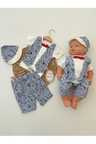 3'lü Mavi Erkek Bebek Çocuk Takım Smokin Papyonlu 3-6-9-12 Ay Bebek Takımları Bebek Giyim İndigo
