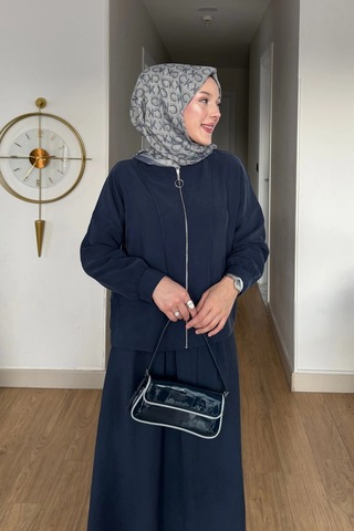 Mihran Butik Cupra Kumaş Lacivert Kadın Elbise Etek Takım Lacivert