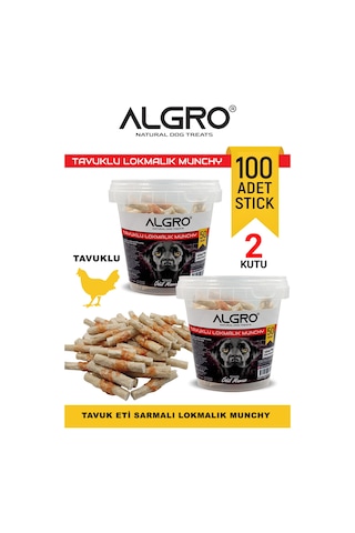 Algro Tavuk Göğüs Etli Lokmalık Munchy Stick 50 Adet 2 Kova