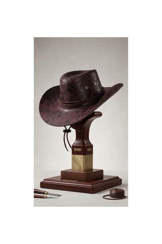 Gigi Luxe Vegan Deri Unisex Kovboy Şapkası Vintage Western Tarz Geniş Kenarlı Premium Kalite Kahverengi Kahverengi