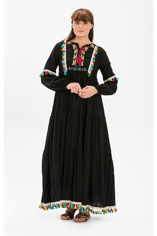 Uzun Kol Şile Bezi Iffet Uzun Elbise Siyah