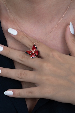 Gümüş Kırmızı Mineli Kelebek Kolye Wsn269