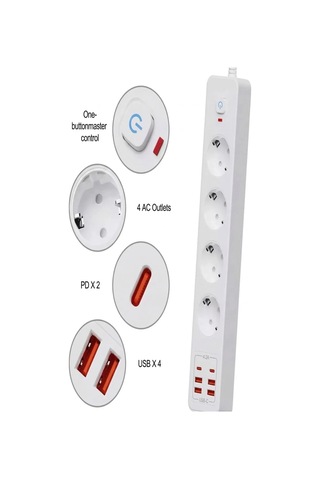 Termal Akım Korumalı 4 Lü Priz 4x Usb 2x Type-c Çıkışlı Grup Priz Çoğaltıcı 3500w 0 - 2 M