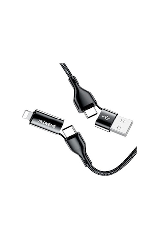 Floveme 4In1 Usb To Type C -Type To Type Kablosu+Apple iPhone Uyumlu Başlık U-Siyah