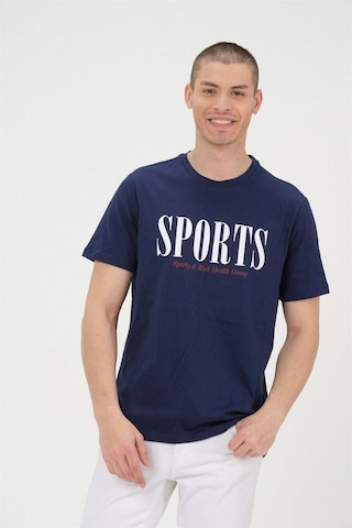 Rich Erkek Lacivet Basic T-shirt Baskılı Slim Fit %100 Pamuk Tişört Lacivert