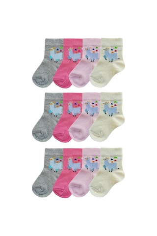 Hepsinerakip 12Li Kız Bebek Soket Çorap Renkli Desenli Ekonomik Çorap