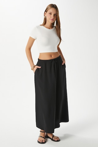 Kadın Seaside Siyah Astarlı Bel Lastikli Cepli Dokuma Uzun Etek Siyah