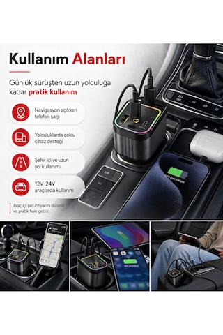 66w Geri Çekilebilir 4'ü 1 Arada Araç Şarj Cihazı Type-c Lightning 01