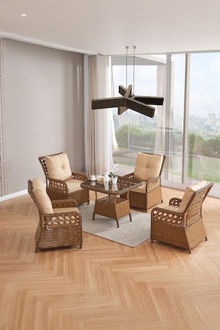 Duru 4 Kişilik Rattan Bahçe Balkon Mutfak Masa Takımı Kahve Kahverengi