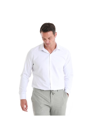 Hatemoğlu Beyaz Slim Fit Desenli Slim Yaka Pamuklu Uzun Kollu Gömlek 24d190000019 086 Beyaz