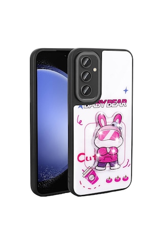 Galaxy Uyumlu S24 Kılıf Parlayan Kabartmalı İkonik Figürlü Amas Silikon Kapak - Bey Beyaz Beyaz