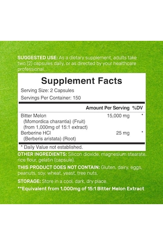 Bitter Melon With Berberine Supplement 15,000mg Per Serving, 300 Capsules