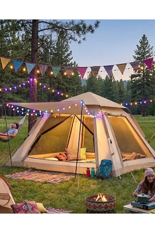 Güneşlikli Kamp Çadırı 240x240x160 Cm 6 Kişilik Kolay Semeglbl - 28 Kurulum Outdoor Çok Renkli