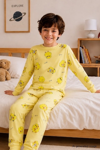 Erkek Çocuk Yeni Sezon Pamuklu Desenli Pijama Takım Tkm1022 Sarı