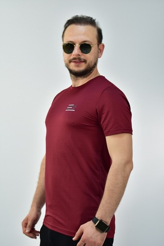 Escetic Erkek Bordo Gri Slim Fit T-Shirt-3288 Bordo